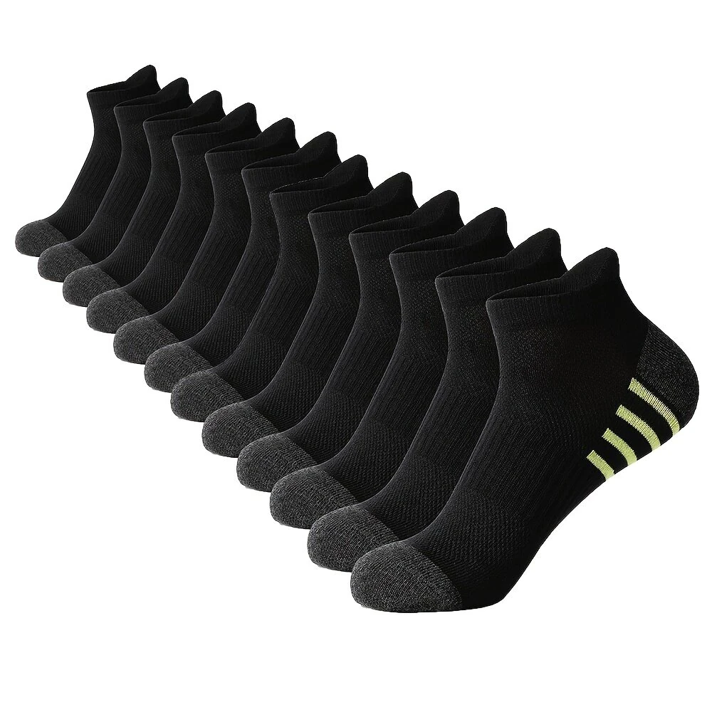 (image for) 12 Pairs Men's Stripe Ankle Socks Casual Breathable Mesh Soft Comfortable Low Cut Elastic Fitness Sports Short Sock