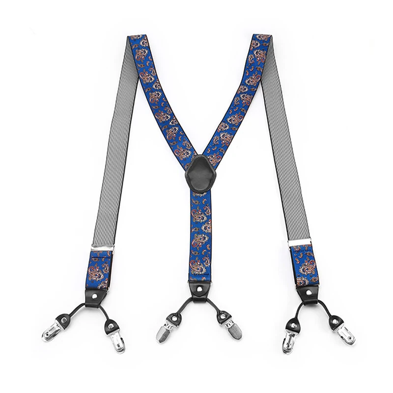 (image for) 125CM Men's Fashion Suspenders Adjustable Strappy Y-Back, Business Print High Elastic Suspenders with 6 Clips