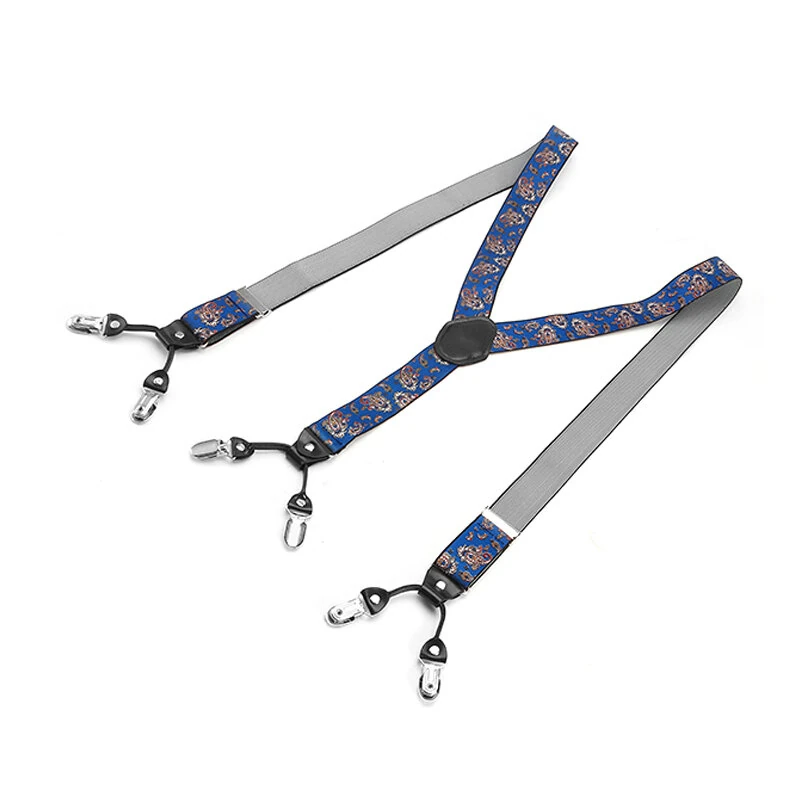 (image for) 125CM Men's Fashion Suspenders Adjustable Strappy Y-Back, Business Print High Elastic Suspenders with 6 Clips