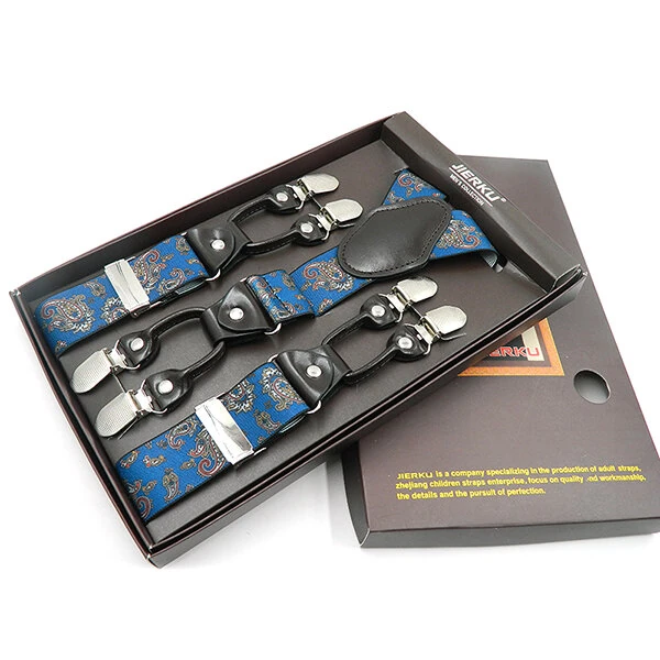 (image for) 125CM Men's Fashion Suspenders Adjustable Strappy Y-Back, Business Print High Elastic Suspenders with 6 Clips