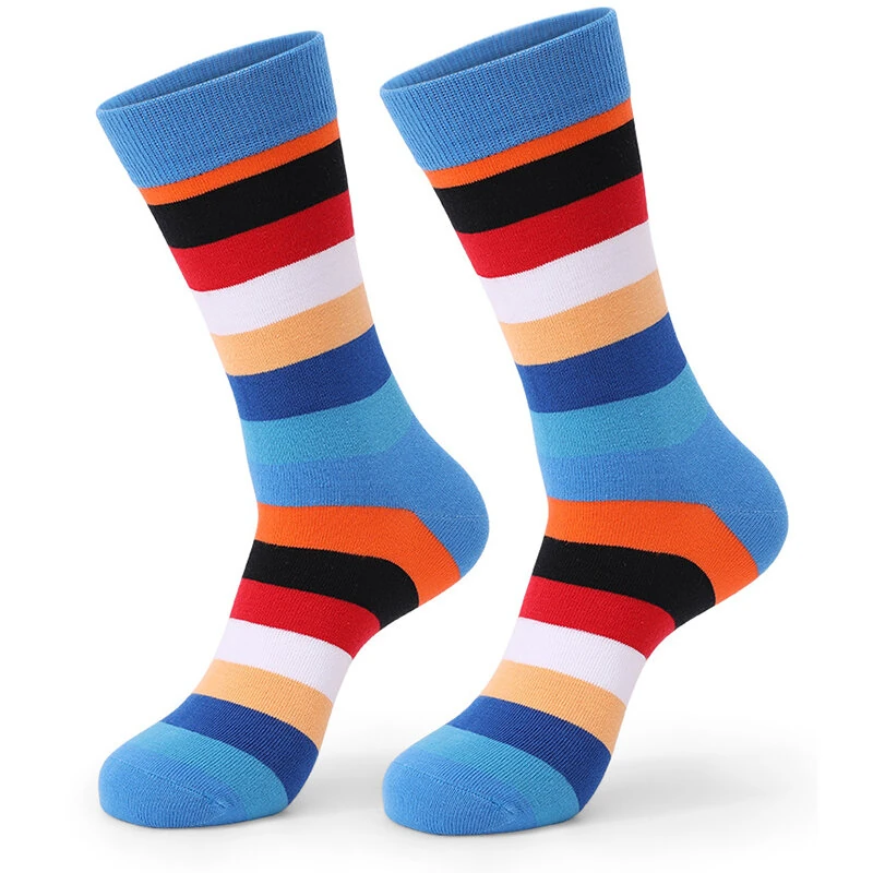 (image for) 5 Pairs Men's Cotton Stripe Socks Funny Crew Bright Color Block Personality Mid Long Tube Skateboard Socks Unisex