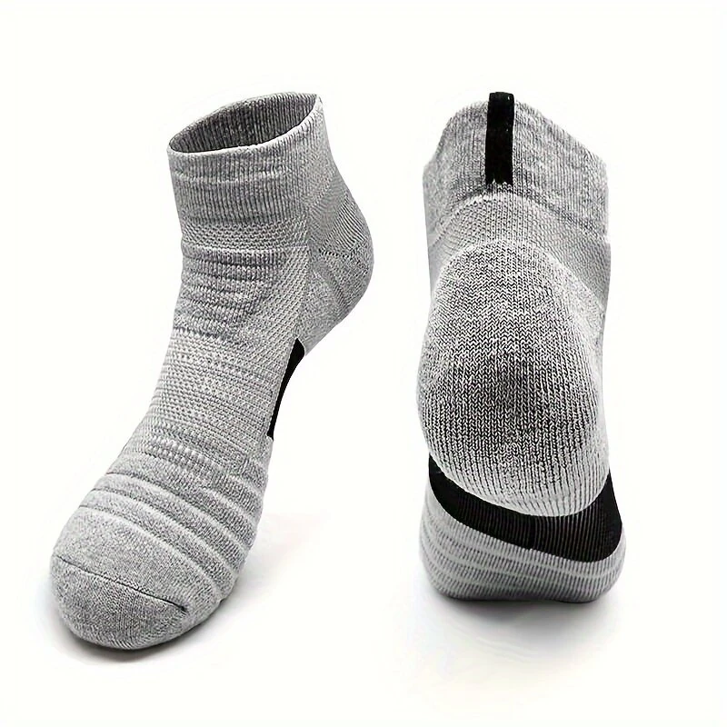 (image for) 5 Pairs Men's Sports Socks, Towel Basketball Socks, Wicking Sweat Breathable Running Cycling Socks, High Elastic Outdoor Activities Ankle Socks