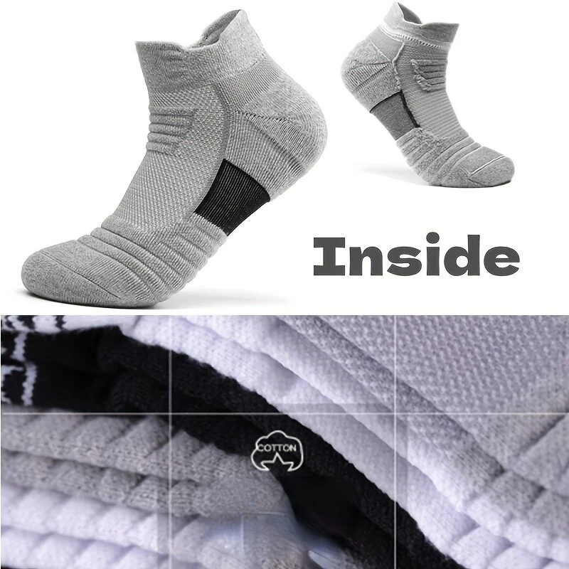 (image for) 5 Pairs Men's Sports Socks, Towel Basketball Socks, Wicking Sweat Breathable Running Cycling Socks, High Elastic Outdoor Activities Ankle Socks
