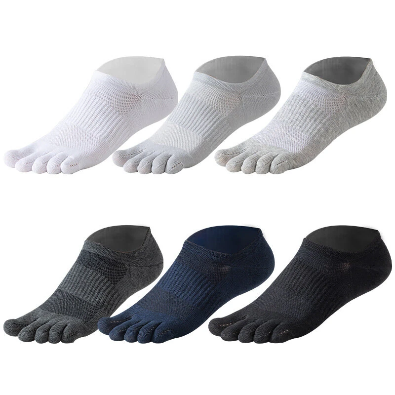 (image for) 6 Pairs Men's Pure Cotton Five Finger Socks Breathable Mesh Sweat Absorbent Antibacterial Short Boat Socks Running Sports Toe Sock Comfortable