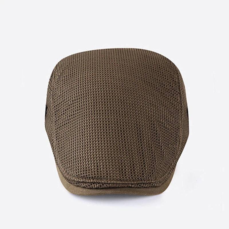 (image for) Collrown Breathable Beret Cap Men Mesh Fabric Flat Hat Newsboy Cap Driving Fishing Hat Peaked Cap Adjustable Cabbie Hat