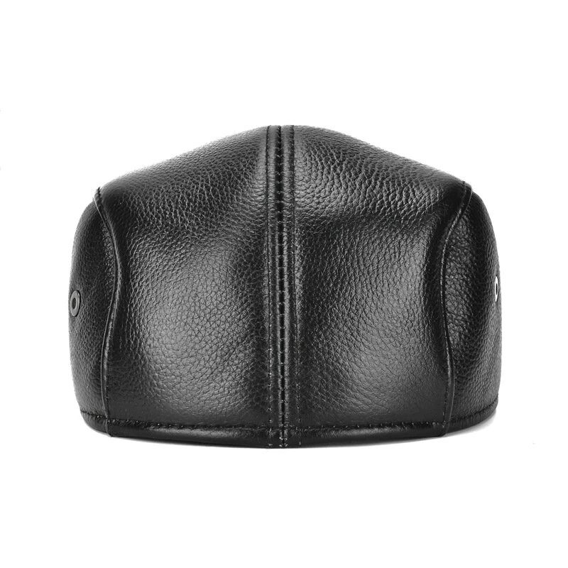 (image for) Collrown Men's Outdoor Genuine Leather Berets Forward Cap for Autumn Winter Casual Flat Peaked Hat