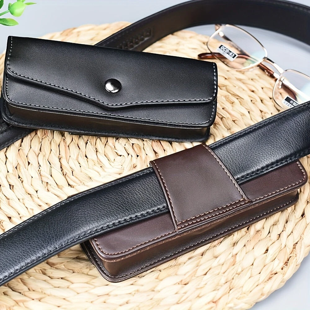 (image for) Hasp Reading Glasses Case Hung On the Belt Leather Waistpack Sunglasses Storage Box for Everyday Use