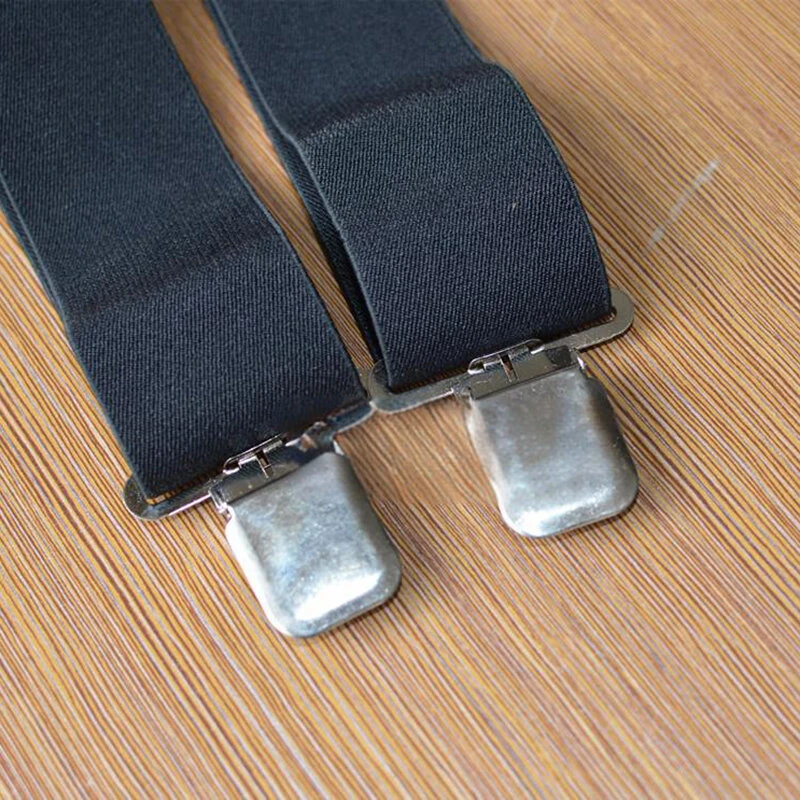 (image for) Men's Suspenders With 5cm Widened And Comfortable Elastic Straps, Adjustable 4 Clips For Trousers, Classic Black Suspenders Elastic X-Back