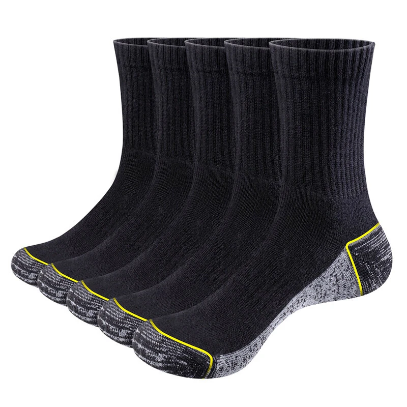 (image for) YUEDGE 5 Pairs Men Sports Cotton Socks Athletic Cushioned Hiking Walking Socks Terry Thermal Socks Moisture Wicking Casual Socks Fitness Socks